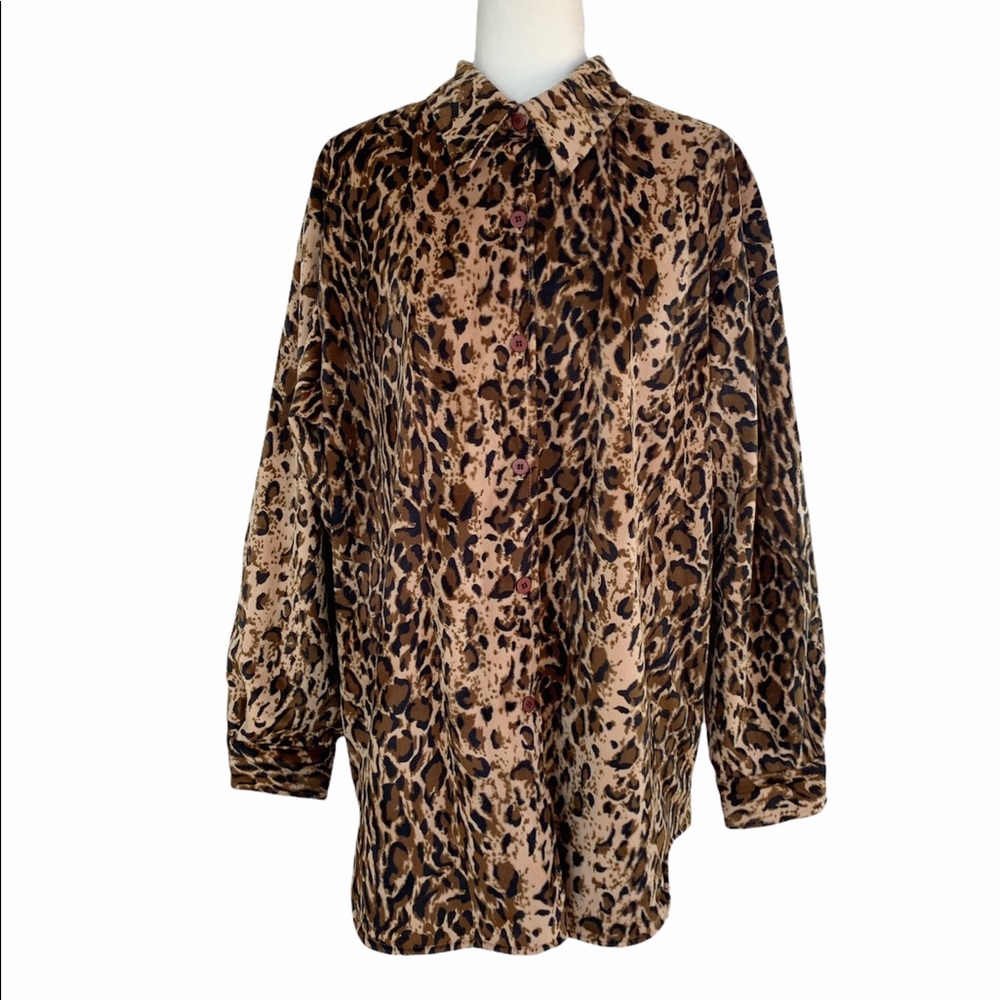 Vintage Dennis Basso Soft Leopard Print Button Down Shirt Jacket